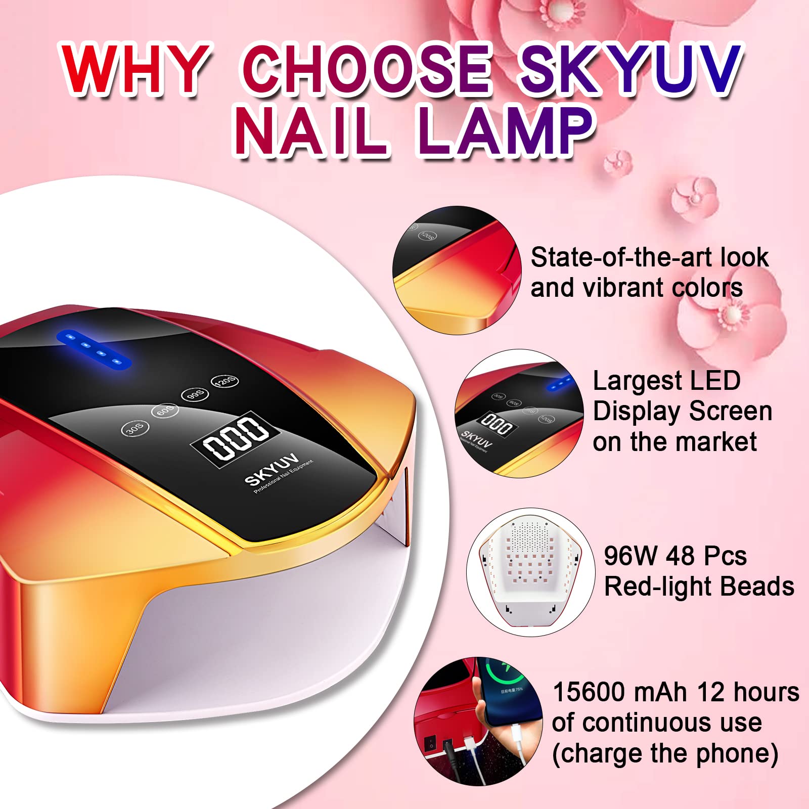 Amazon.co.jp: 充電式UV LEDネイルランプ 96W コードレス ネイル